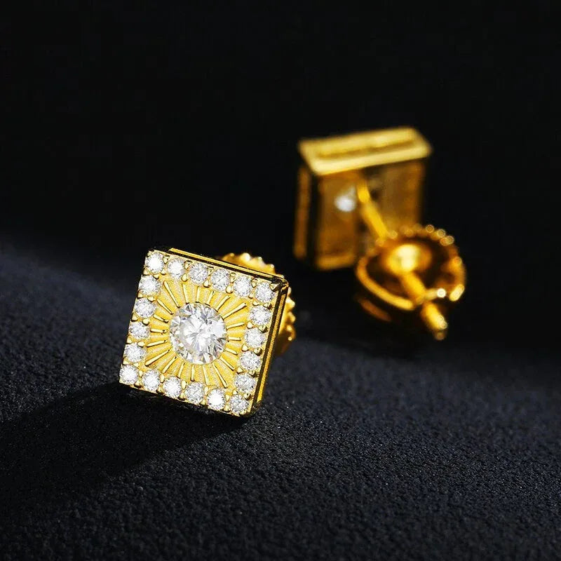 Square Big Boy VVS Lab 14k Gold Over Silver Hip Hop Earrings - CaratixJewelry